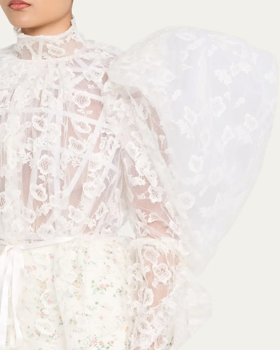 Marc Jacobs Runway Draped Puff-Sleeve Lace Top | Thumbnail 5