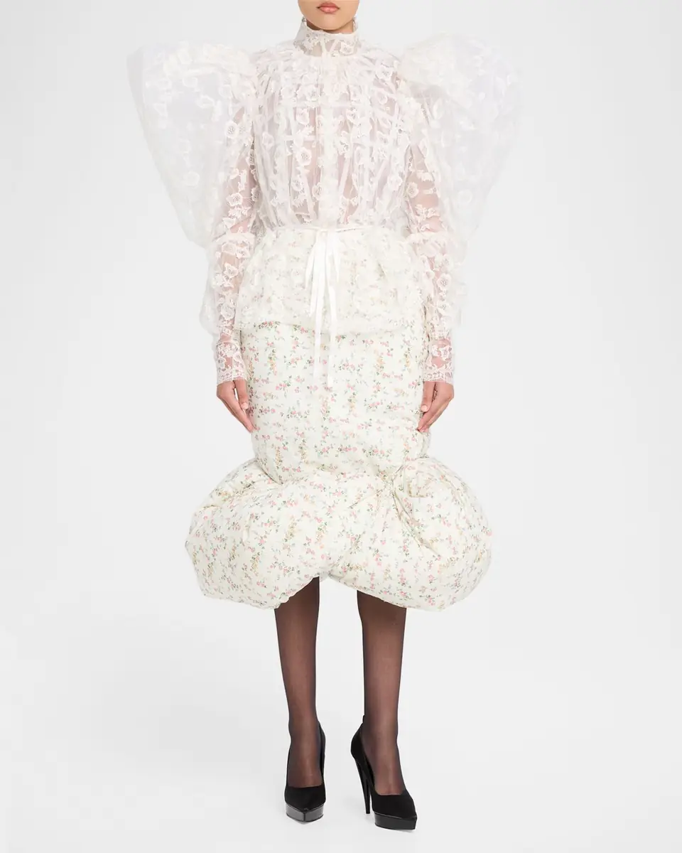 Marc Jacobs Runway Draped Puff-Sleeve Lace Top | Thumbnail 6