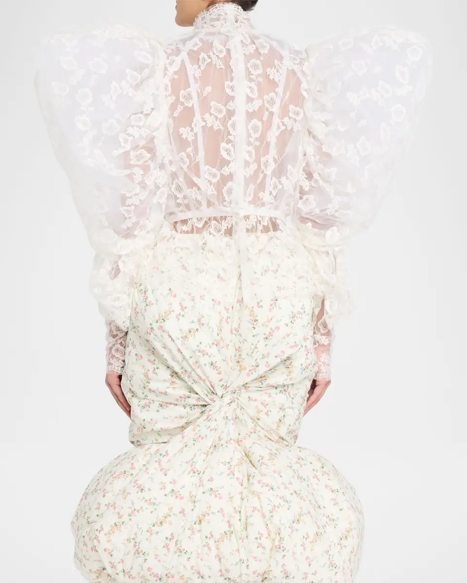 Marc Jacobs Runway Draped Puff-Sleeve Lace Top | Thumbnail 7