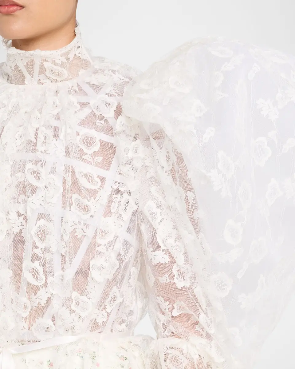 Marc Jacobs Runway Draped Puff-Sleeve Lace Top | Thumbnail 9