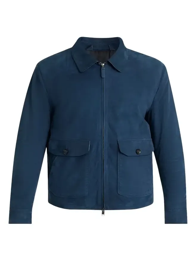 Men's Nubuck Leather Zip-Front Blouson Jacket