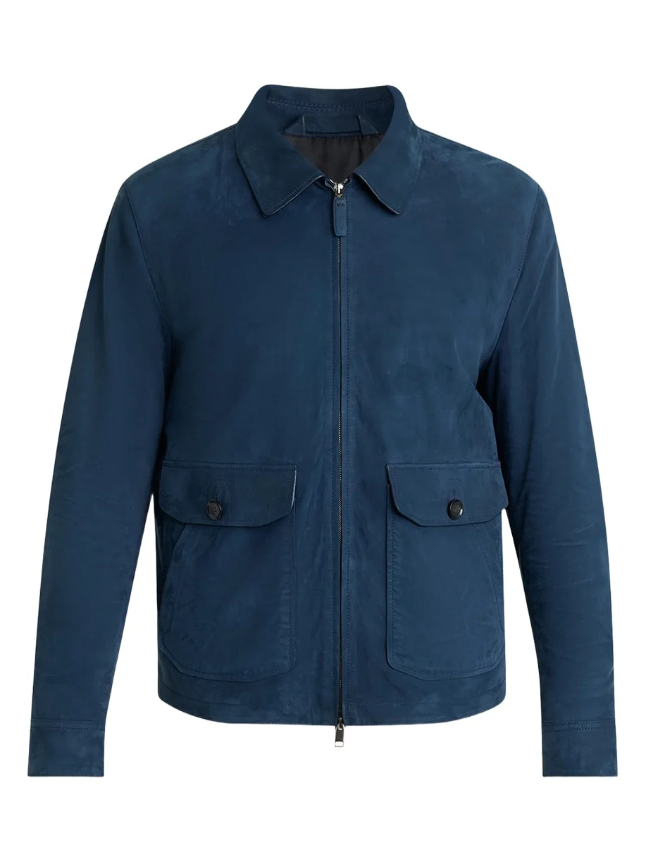 Men's Nubuck Leather Zip-Front Blouson Jacket