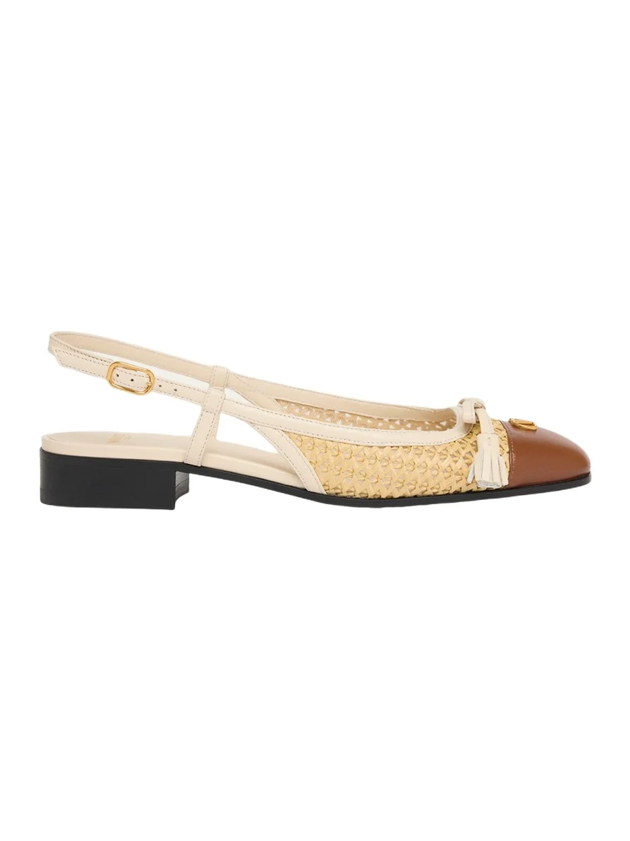Valentino Garavani 25mm Valet du Roi Raffia and Leather Ballerina Flats