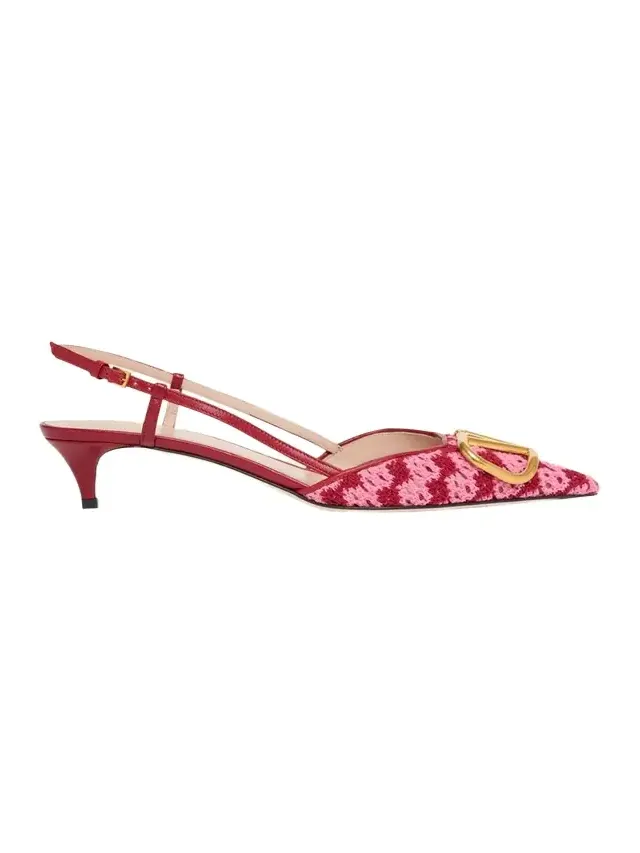10mm VLogo Crochet and Leather Slingback Pumps 10mm VLogo Crochet and Leather Slingback Pumps