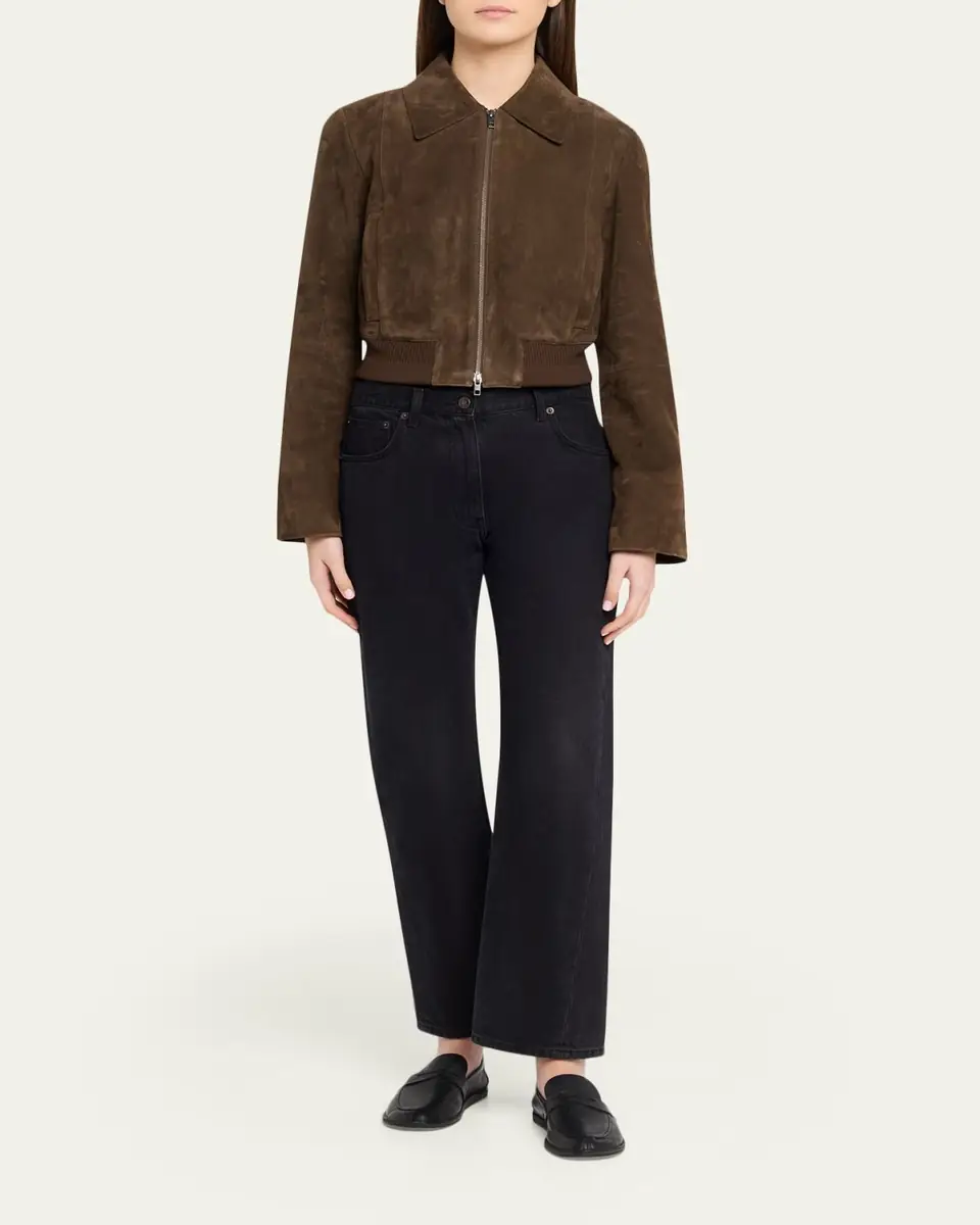 Vince Shrunken Suede Bomber Jacket | Thumbnail 2 Vince Shrunken Suede Bomber Jacket | Thumbnail 2