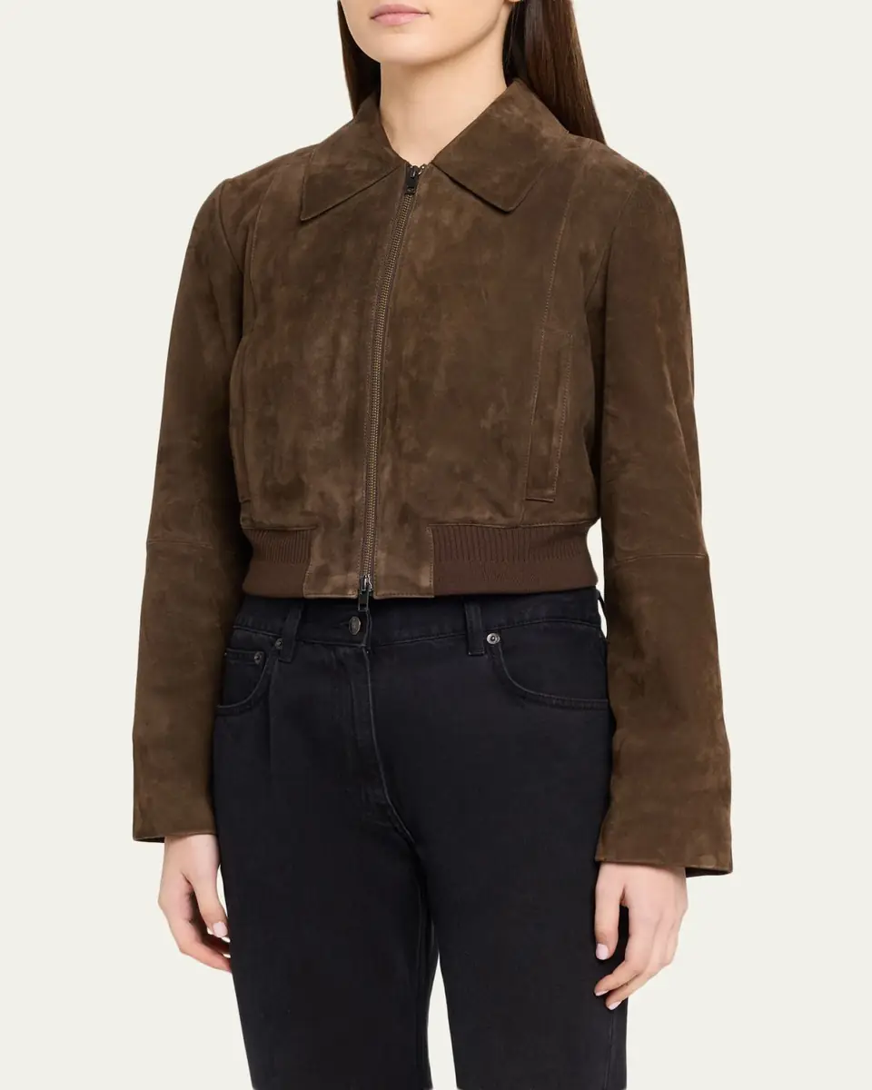 Vince Shrunken Suede Bomber Jacket | Thumbnail 4 Vince Shrunken Suede Bomber Jacket | Thumbnail 4