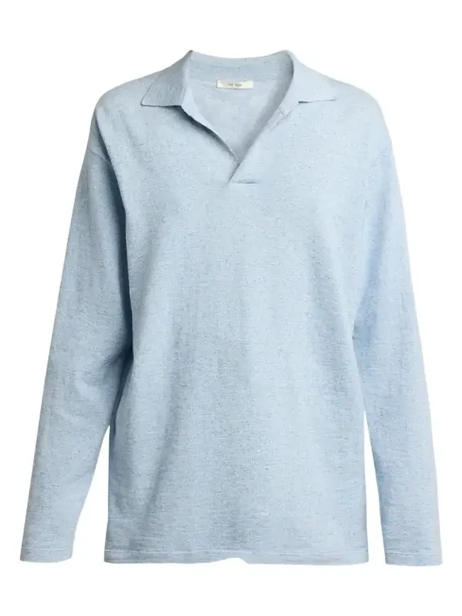 Niosa Long-Sleeved Cotton & Linen Polo Top Niosa Long-Sleeved Cotton & Linen Polo Top