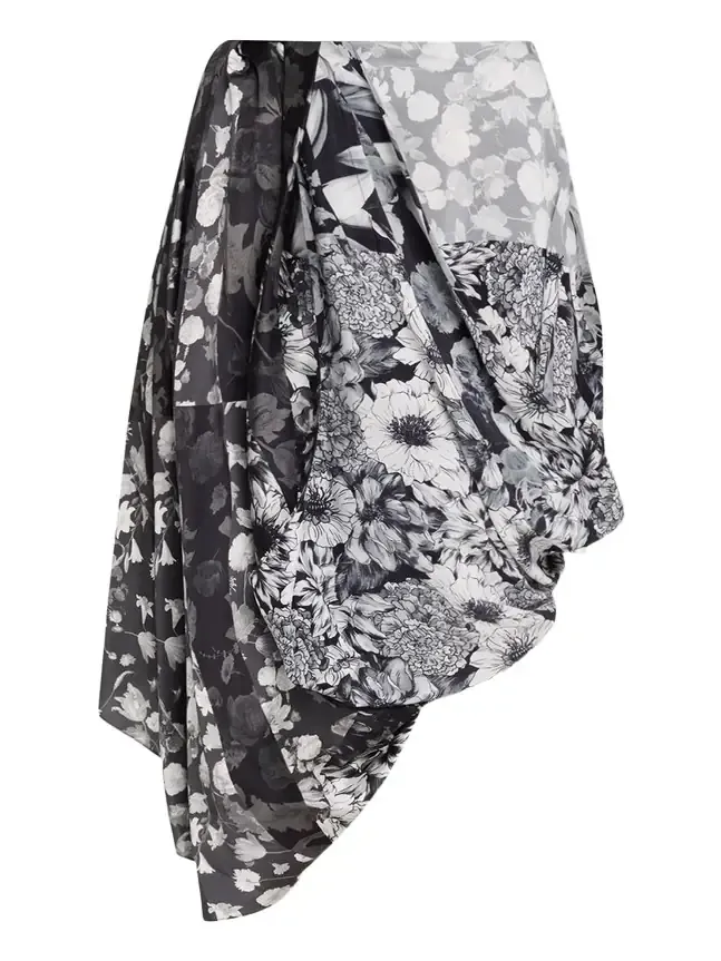 Draped Floral Silk Midi Skirt Draped Floral Silk Midi Skirt