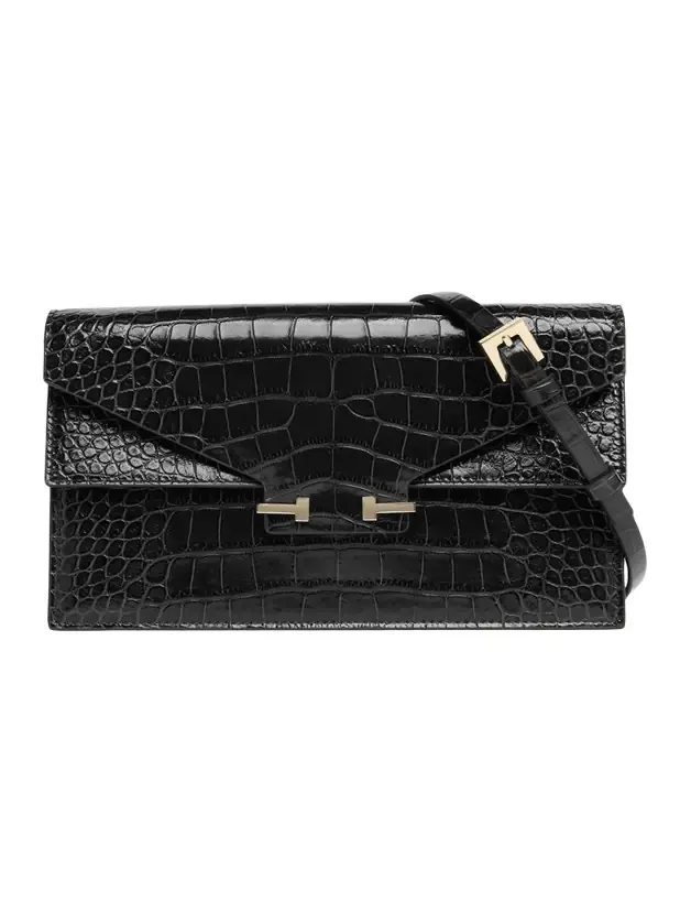 Small Croc-Embossed Leather T-Clasp Clutch Bag Small Croc-Embossed Leather T-Clasp Clutch Bag