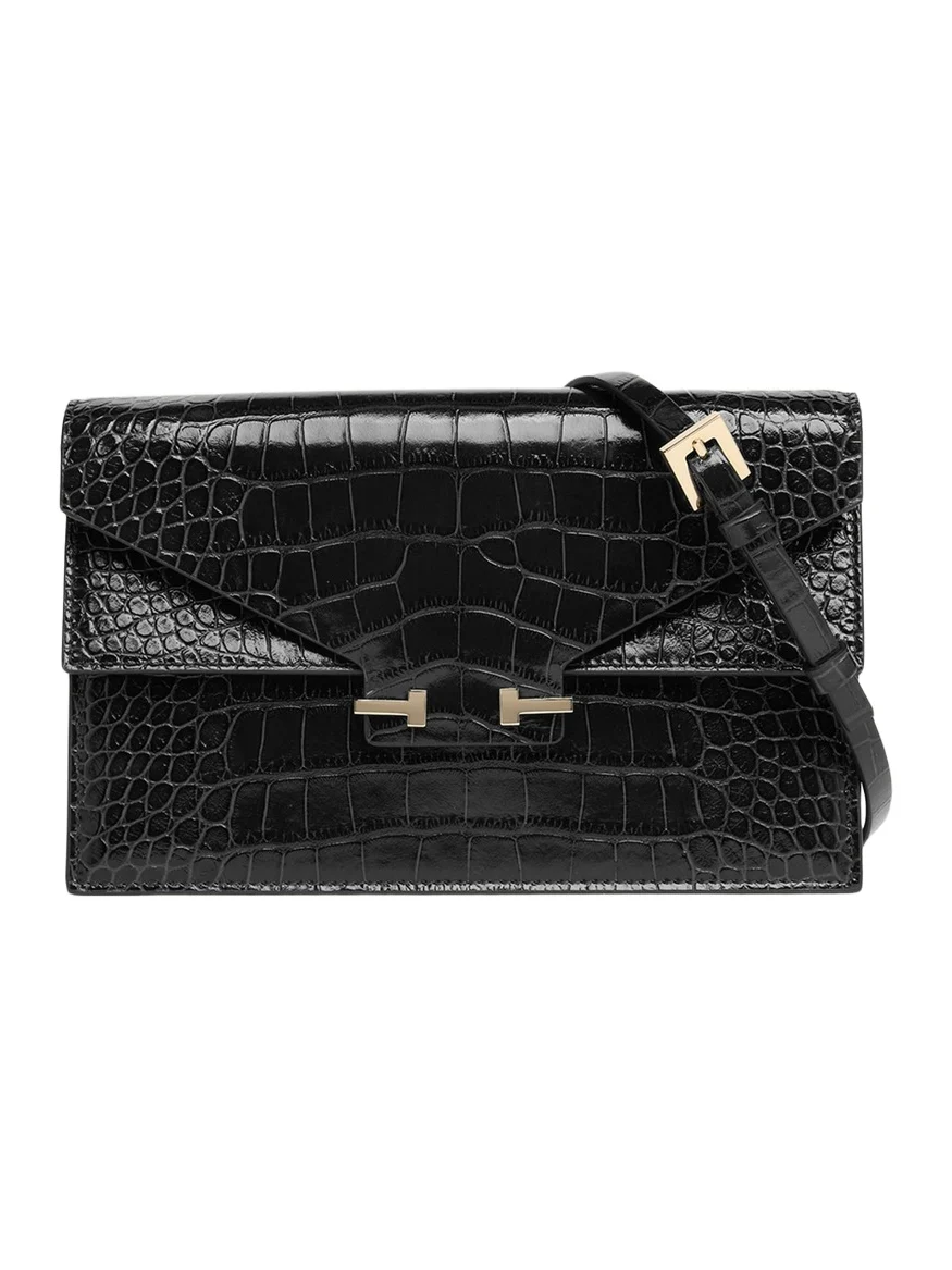 Small Croc-Embossed Leather T-Clasp Clutch Bag Small Croc-Embossed Leather T-Clasp Clutch Bag