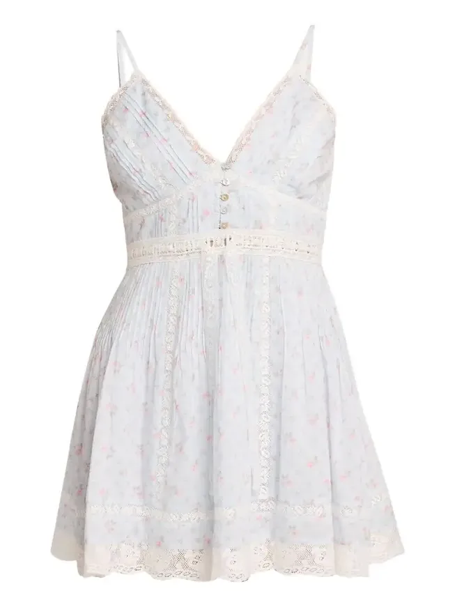 Zirelle Floral Cotton Lace-Trimmed Mini Dress Zirelle Floral Cotton Lace-Trimmed Mini Dress