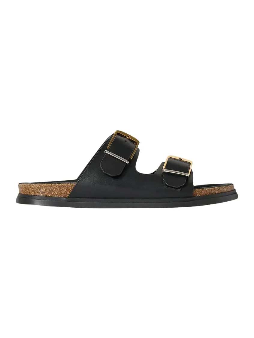 Leather Dual-Buckle Slide Sandals Leather Dual-Buckle Slide Sandals