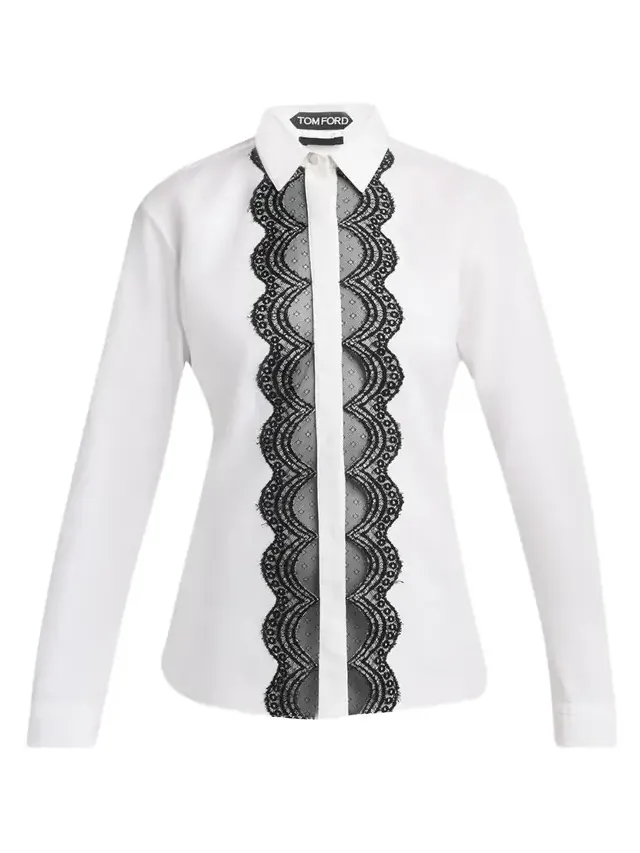 Scalloped Lace-Trim Button-Down Shirt Scalloped Lace-Trim Button-Down Shirt