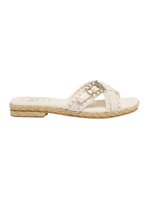 Raffia & Leather Espadrille Sandals with Strass Buckle Raffia & Leather Espadrille Sandals with Strass Buckle