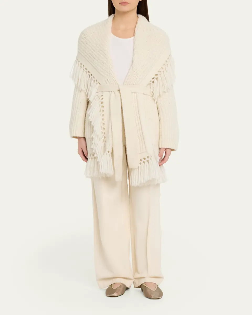 LoveShackFancy Daphira Fringe Alpaca Wrap Cardigan | Thumbnail 2 LoveShackFancy Daphira Fringe Alpaca Wrap Cardigan | Thumbnail 2