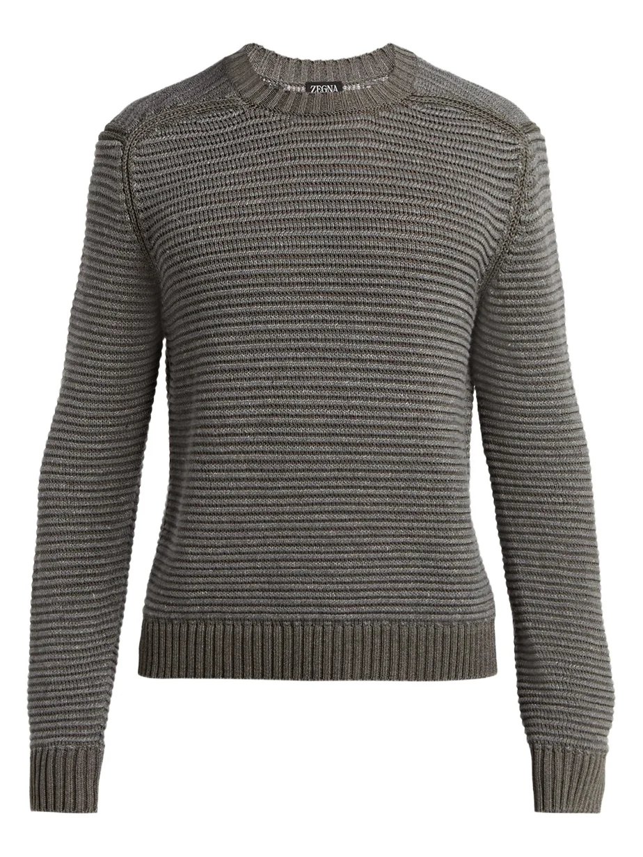 Men's Silk, Linen and Cashmere Ribbed Crewneck Sweater