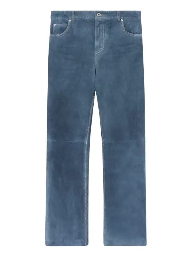 Suede Goatskin Straight-Leg Trousers