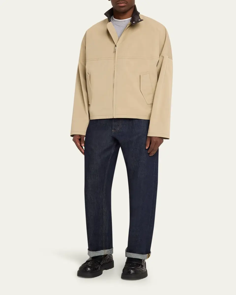 Bottega Veneta Men's Intrecciato Leather-Collar Cotton Blouson | Thumbnail 2 Bottega Veneta Men's Intrecciato Leather-Collar Cotton Blouson | Thumbnail 2