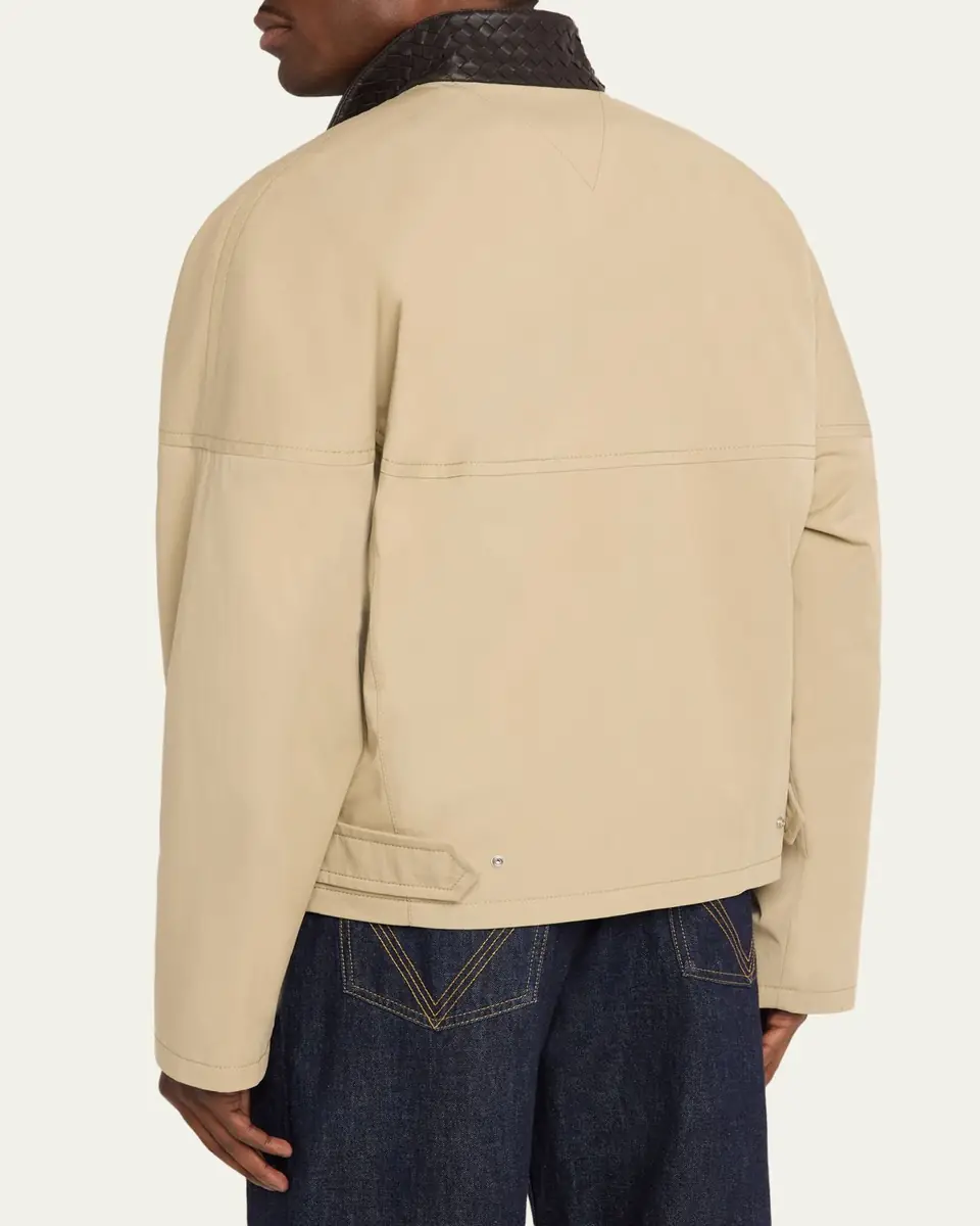 Bottega Veneta Men's Intrecciato Leather-Collar Cotton Blouson | Thumbnail 3 Bottega Veneta Men's Intrecciato Leather-Collar Cotton Blouson | Thumbnail 3