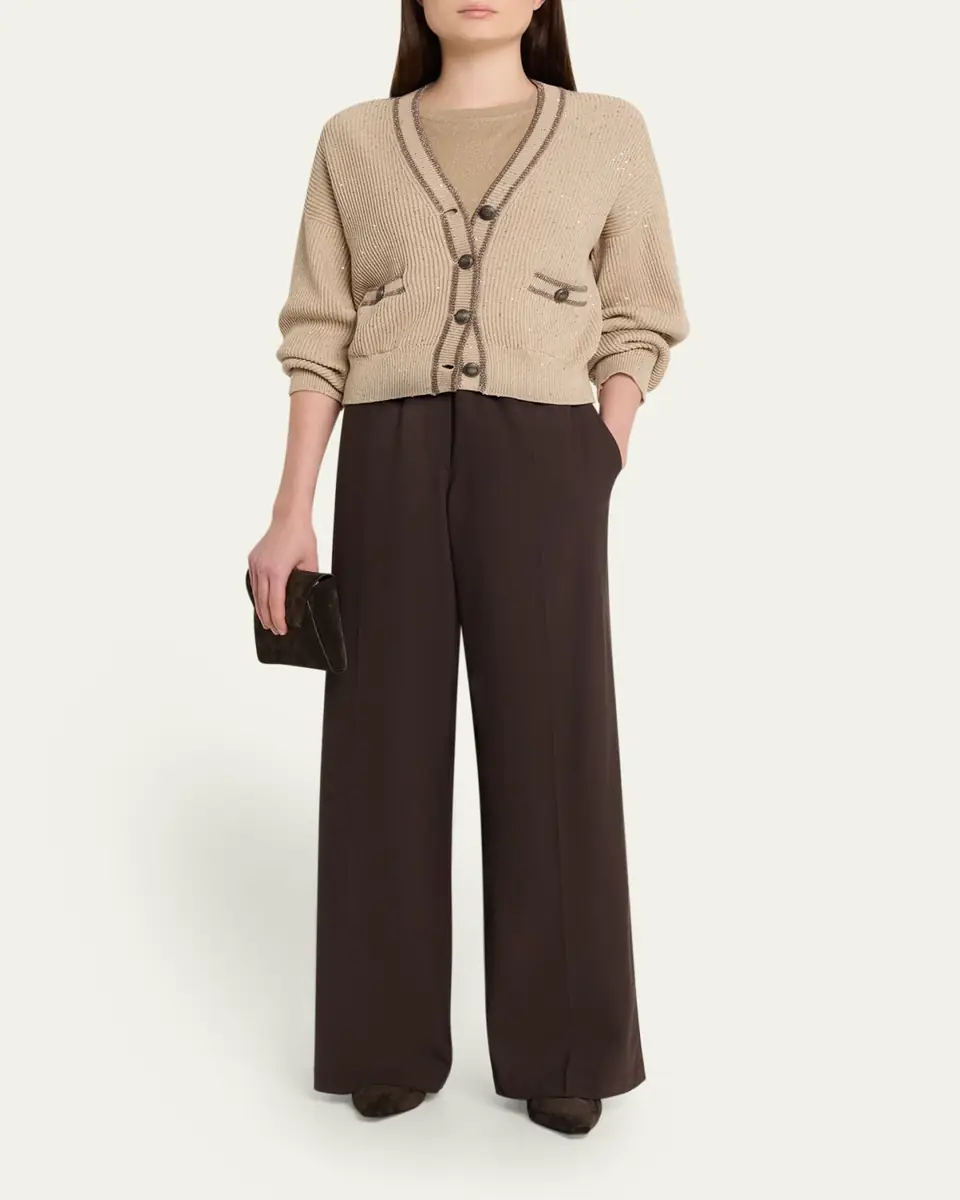 Brunello Cucinelli Shimmering Cashmere Short-Sleeve Crewneck Sweater | Thumbnail 2 Brunello Cucinelli Shimmering Cashmere Short-Sleeve Crewneck Sweater | Thumbnail 2