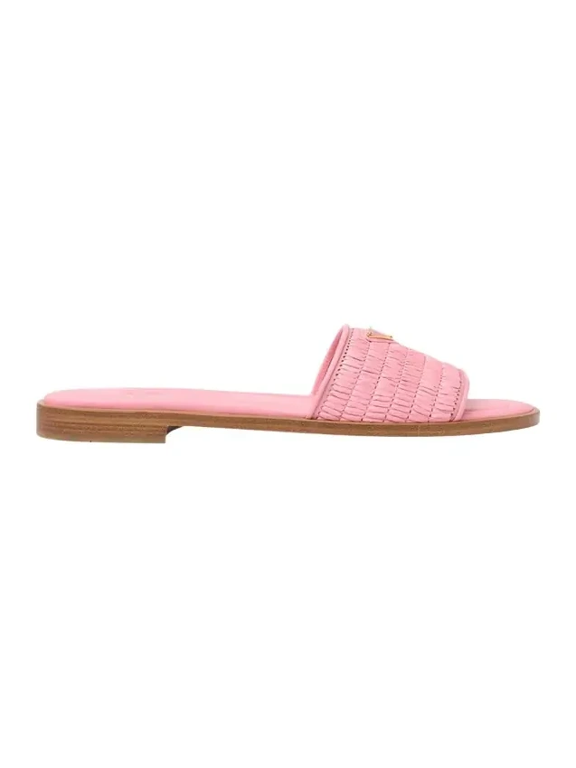 Triangle Logo Raffia Flat Slide Sandals