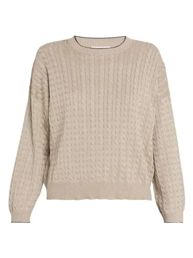 Brunello Cucinelli Shimmering Cable Knit Crewneck Sweater