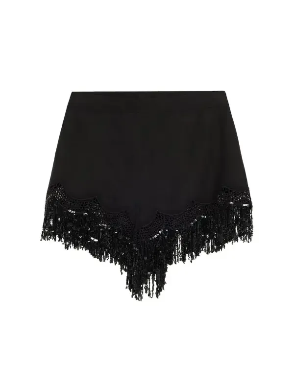 Ashlyn Sequin Fringe Lace-Trim Shorts