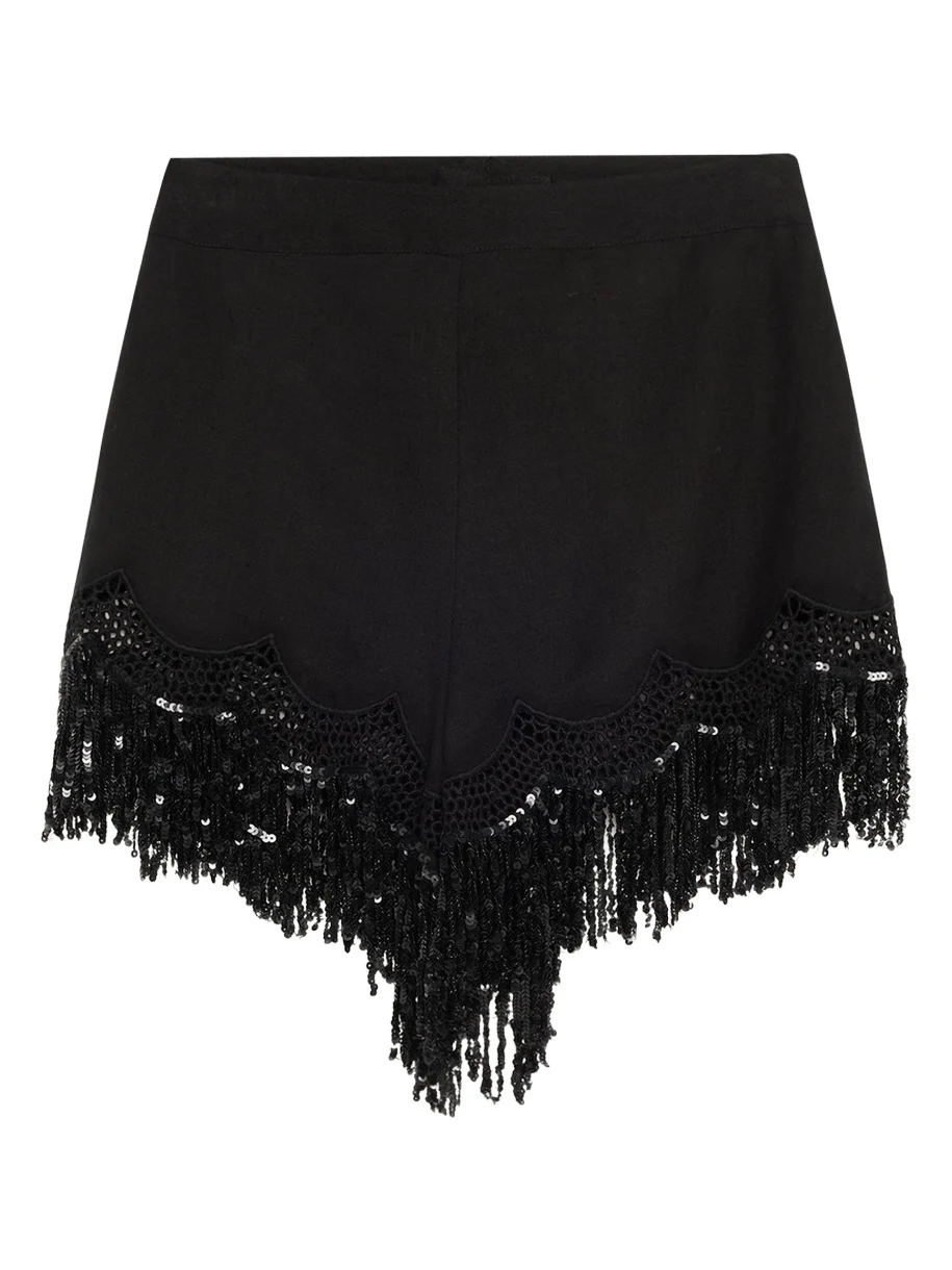 Ashlyn Sequin Fringe Lace-Trim Shorts Ashlyn Sequin Fringe Lace-Trim Shorts