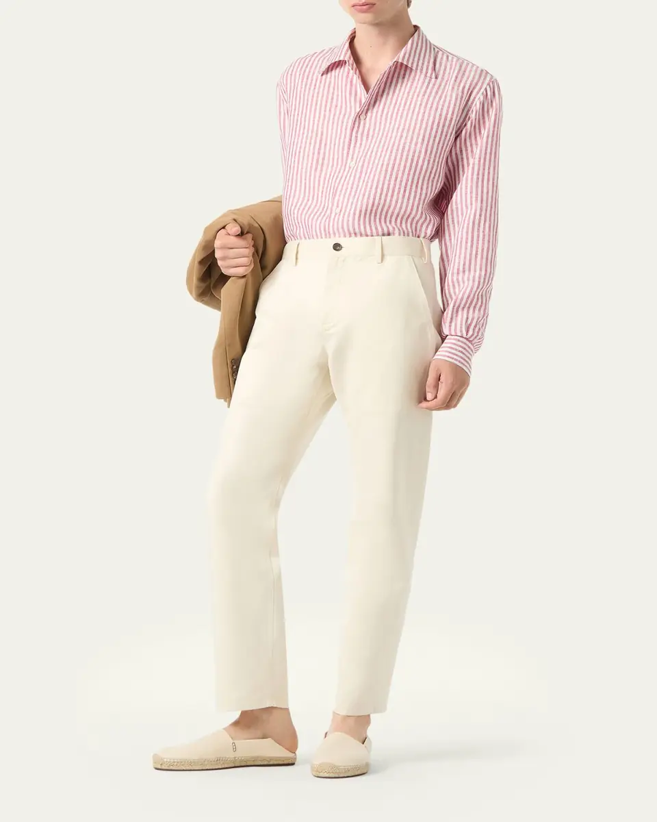 Loro Piana Men's Franco Linen Stripe Button-Down Shirt | Thumbnail 2 Loro Piana Men's Franco Linen Stripe Button-Down Shirt | Thumbnail 2