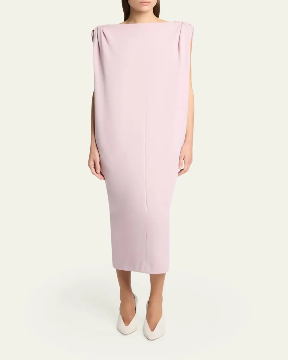 Balenciaga Gathered-Shoulder High-Neck Midi Sack Dress | Thumbnail 2 Balenciaga Gathered-Shoulder High-Neck Midi Sack Dress | Thumbnail 2