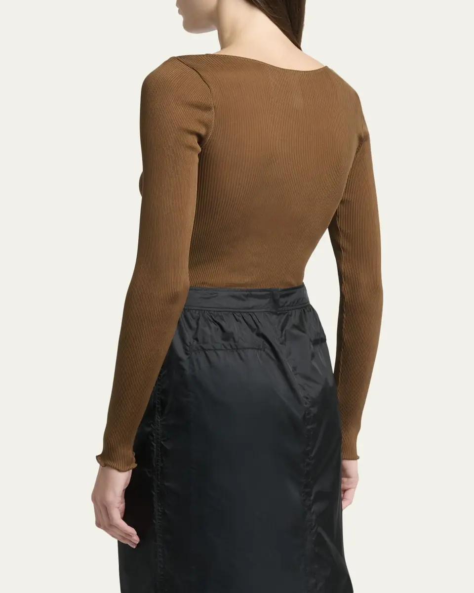 Saint Laurent Lace-Trim Button-Front Silk Rib Long-Sleeve Top | Thumbnail 3 Saint Laurent Lace-Trim Button-Front Silk Rib Long-Sleeve Top | Thumbnail 3