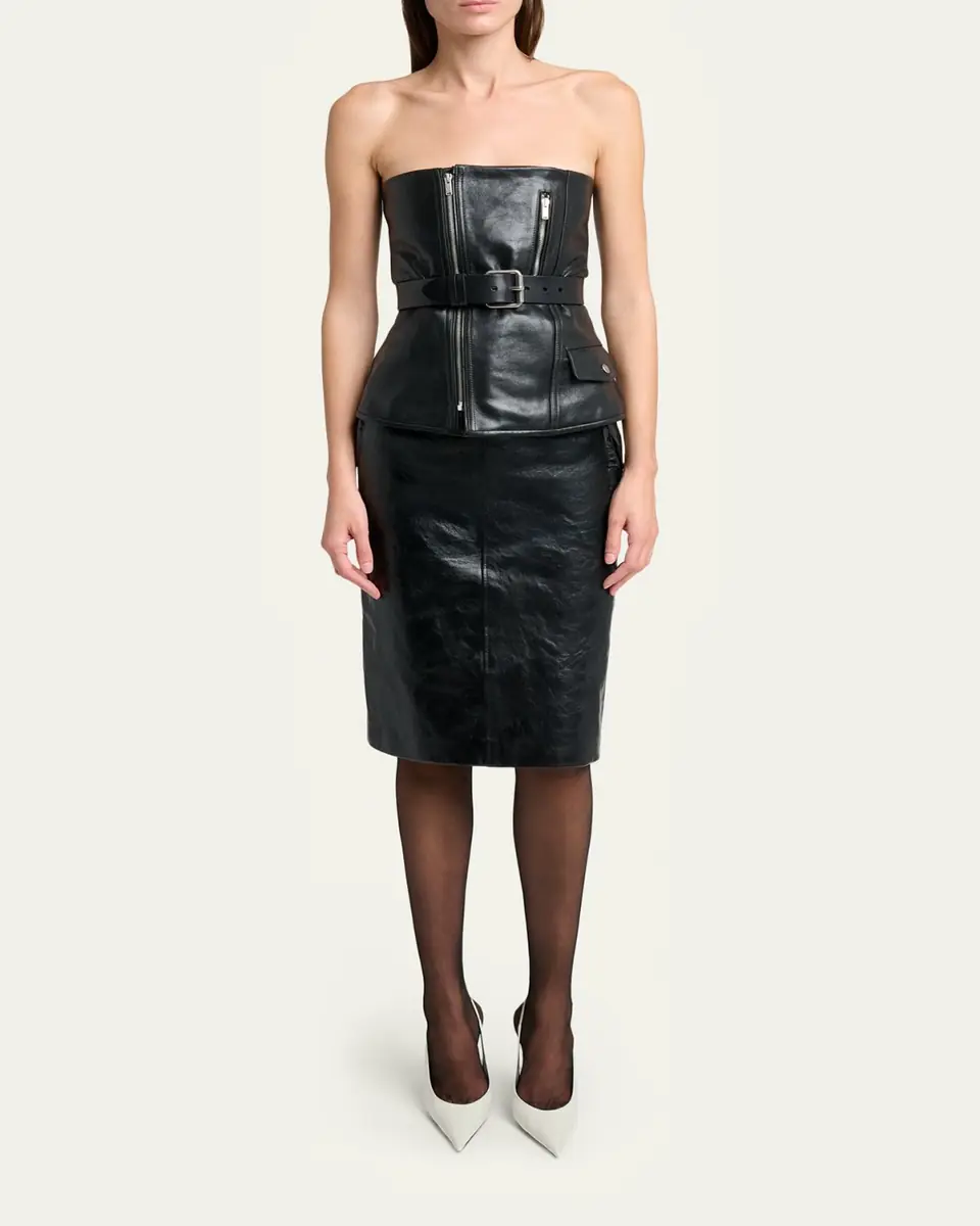 Saint Laurent Belted Leather Biker Bustier Top | Thumbnail 2 Saint Laurent Belted Leather Biker Bustier Top | Thumbnail 2