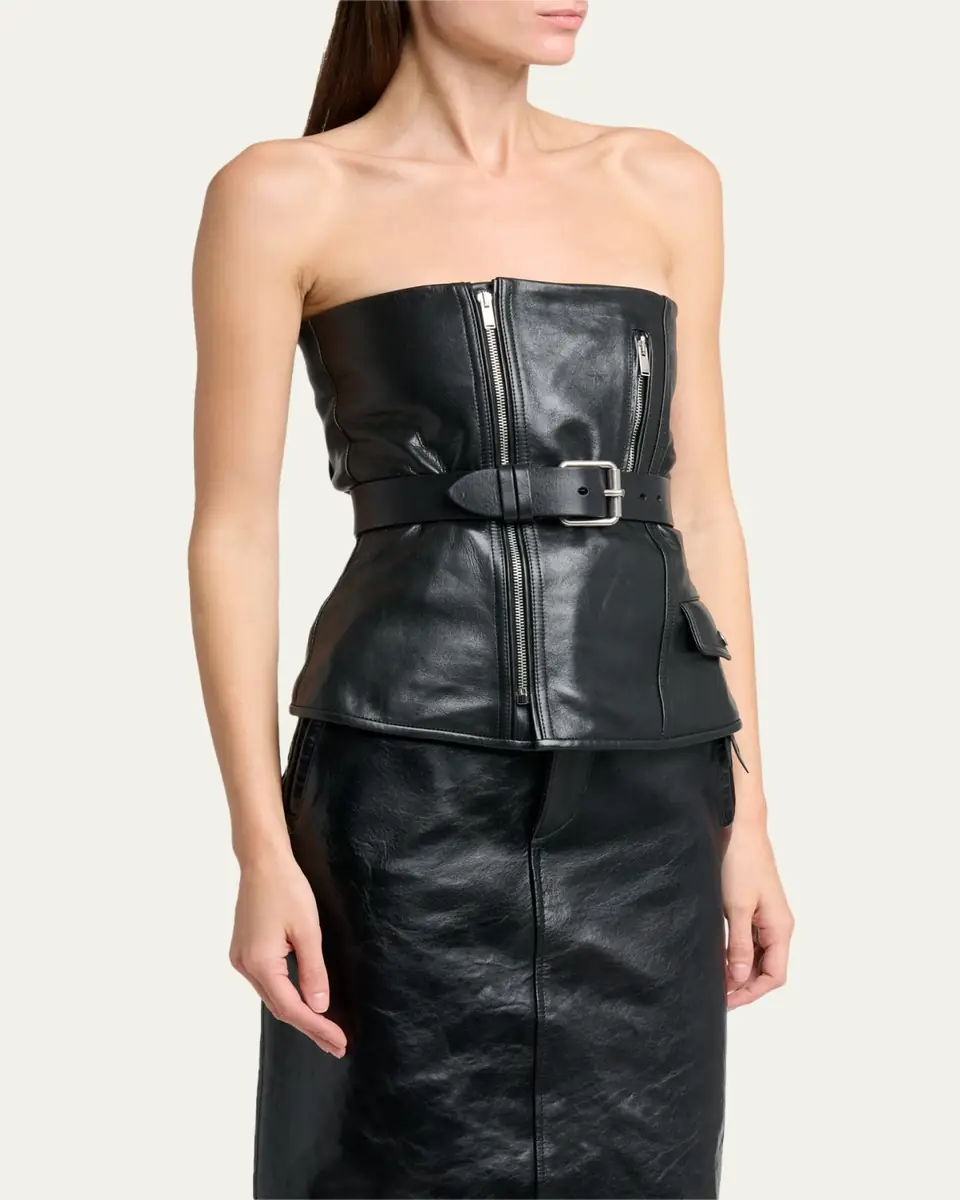 Saint Laurent Belted Leather Biker Bustier Top | Thumbnail 4 Saint Laurent Belted Leather Biker Bustier Top | Thumbnail 4