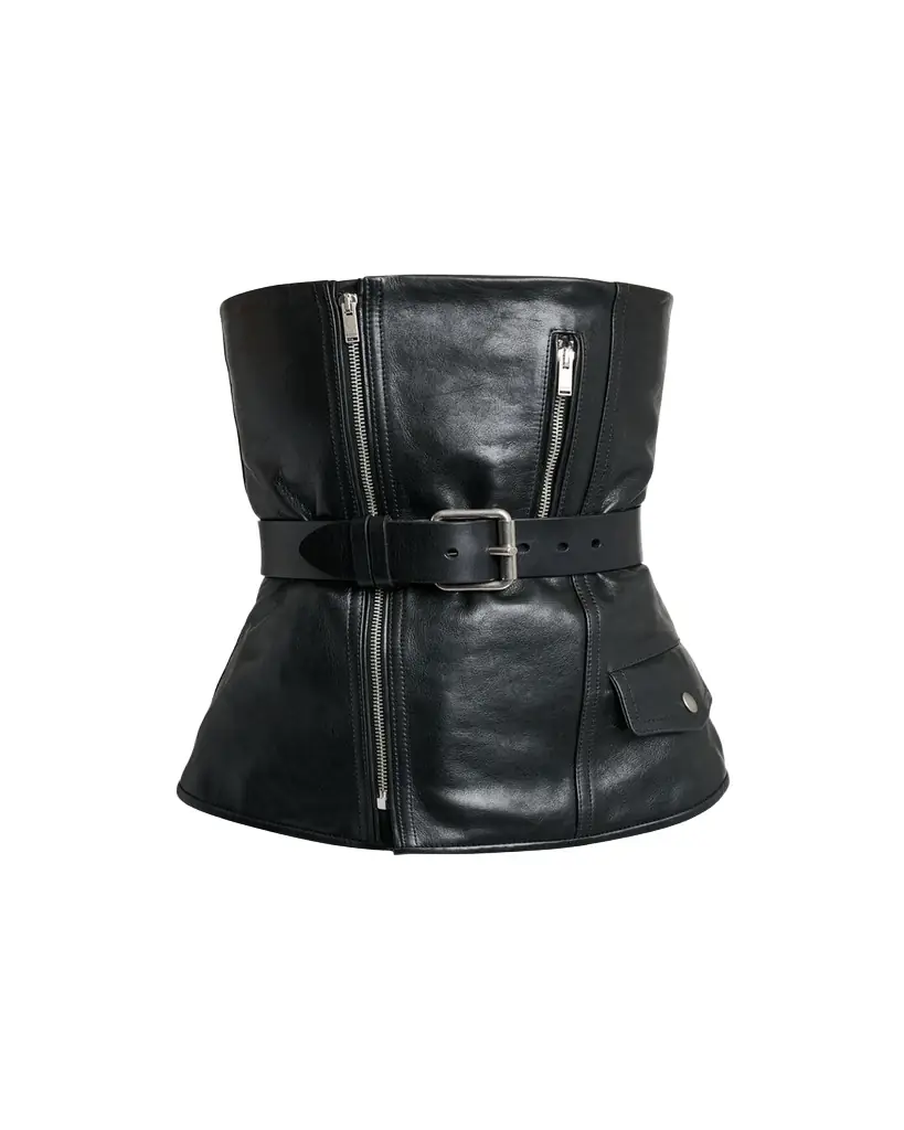 Saint Laurent Belted Leather Biker Bustier Top | Image 1 Saint Laurent Belted Leather Biker Bustier Top | Image 1