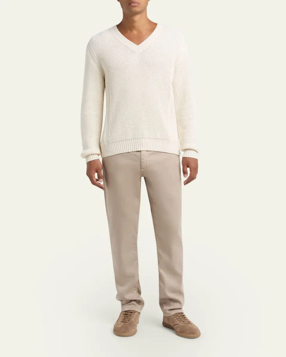 ZEGNA Men's Cotton and Silk Knit V-Neck Sweater | Thumbnail 2 ZEGNA Men's Cotton and Silk Knit V-Neck Sweater | Thumbnail 2
