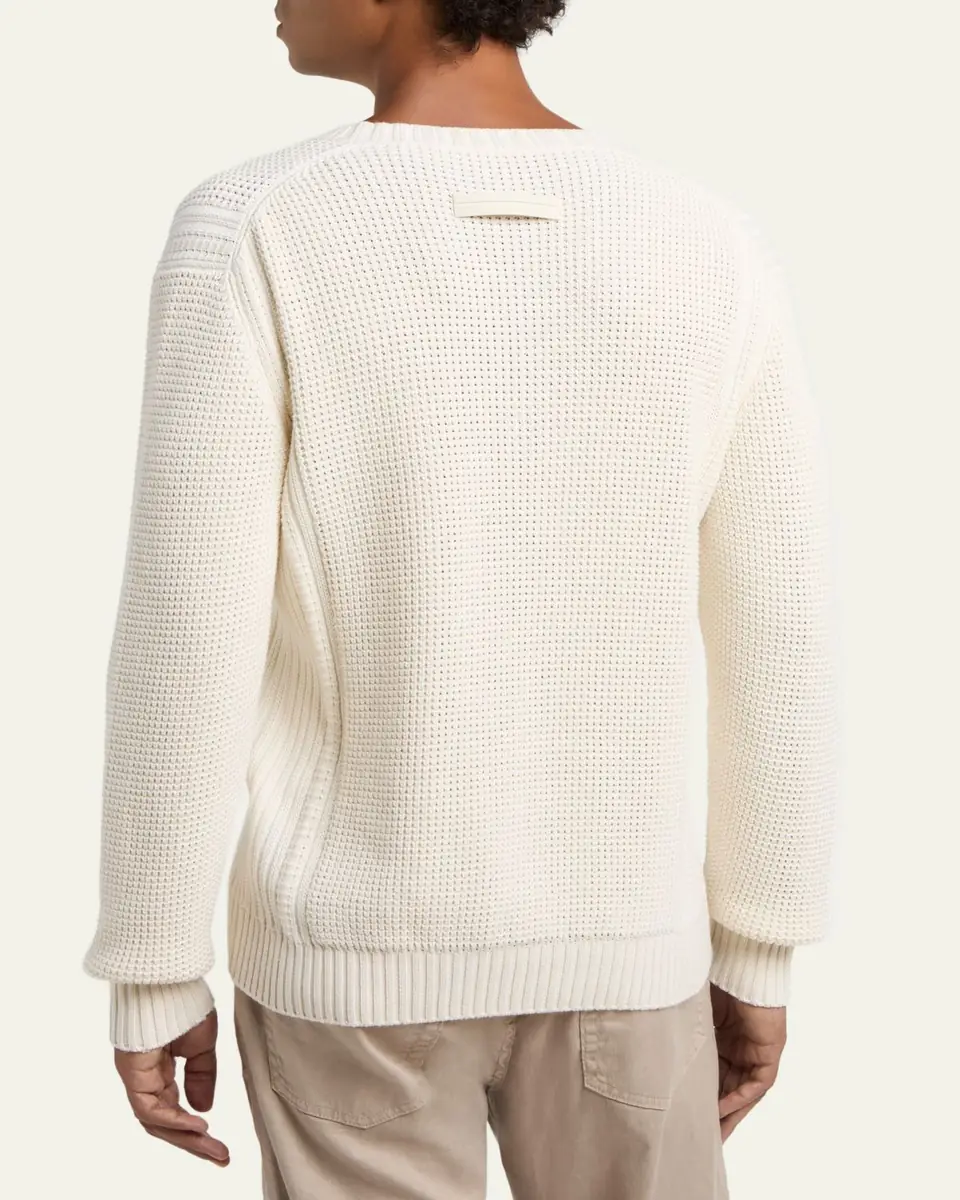 ZEGNA Men's Cotton and Silk Knit V-Neck Sweater | Thumbnail 3 ZEGNA Men's Cotton and Silk Knit V-Neck Sweater | Thumbnail 3