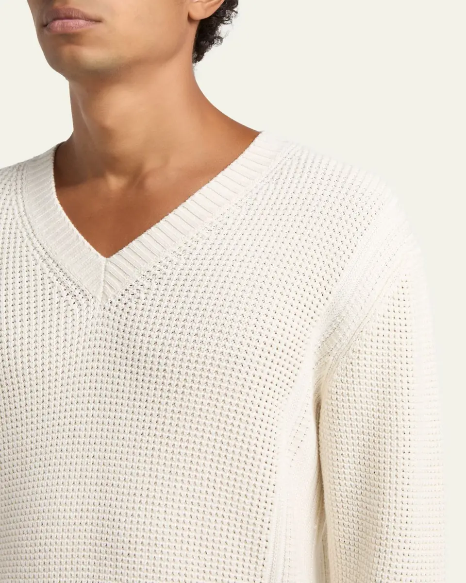 ZEGNA Men's Cotton and Silk Knit V-Neck Sweater | Thumbnail 5 ZEGNA Men's Cotton and Silk Knit V-Neck Sweater | Thumbnail 5