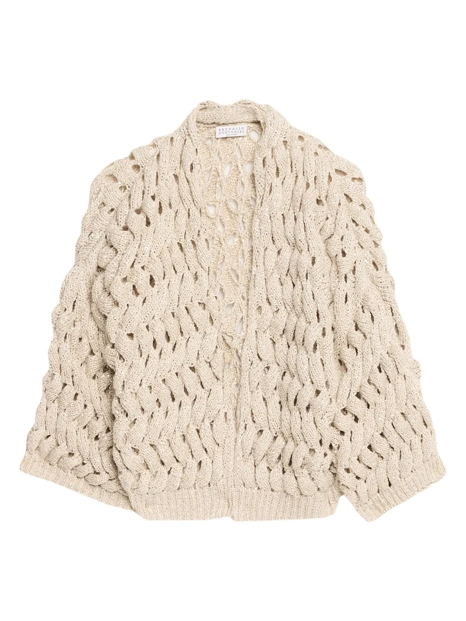 Paillette Open-Knit Cardigan