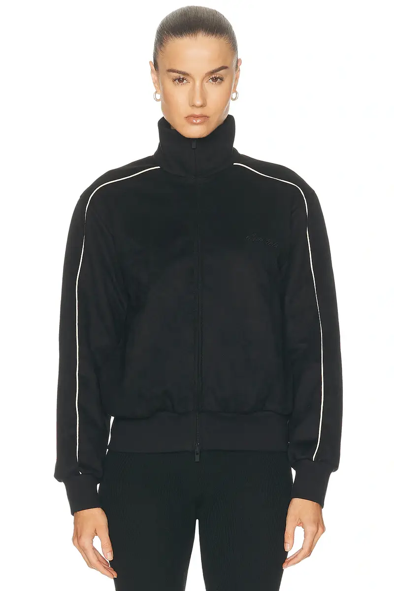 Fear of God ESSENTIALS Signature Vintage Fit Track Suede Fleece Jacket | Image 1 Fear of God ESSENTIALS Signature Vintage Fit Track Suede Fleece Jacket | Image 1