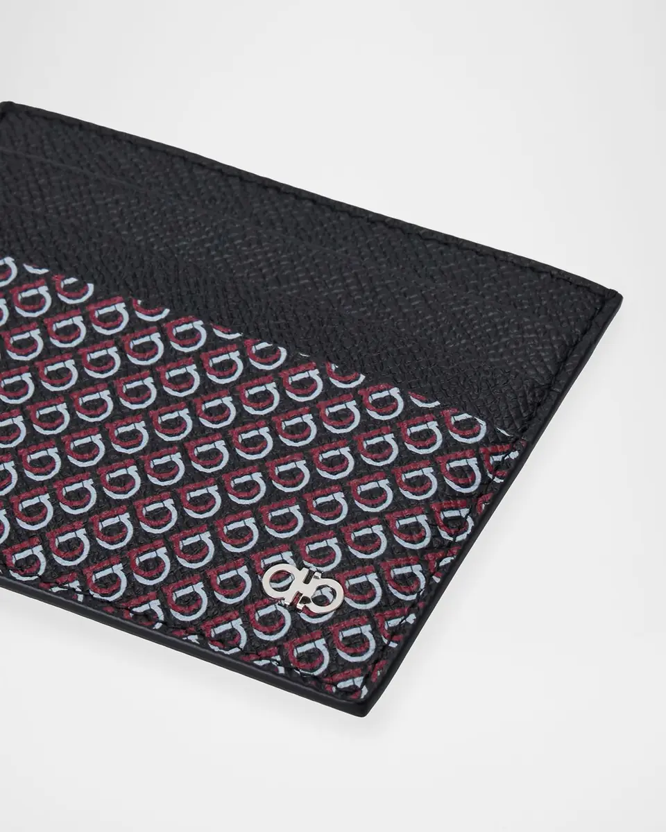 Ferragamo Men's Micro Gancini Printed Leather Card Holder | Thumbnail 4 Ferragamo Men's Micro Gancini Printed Leather Card Holder | Thumbnail 4