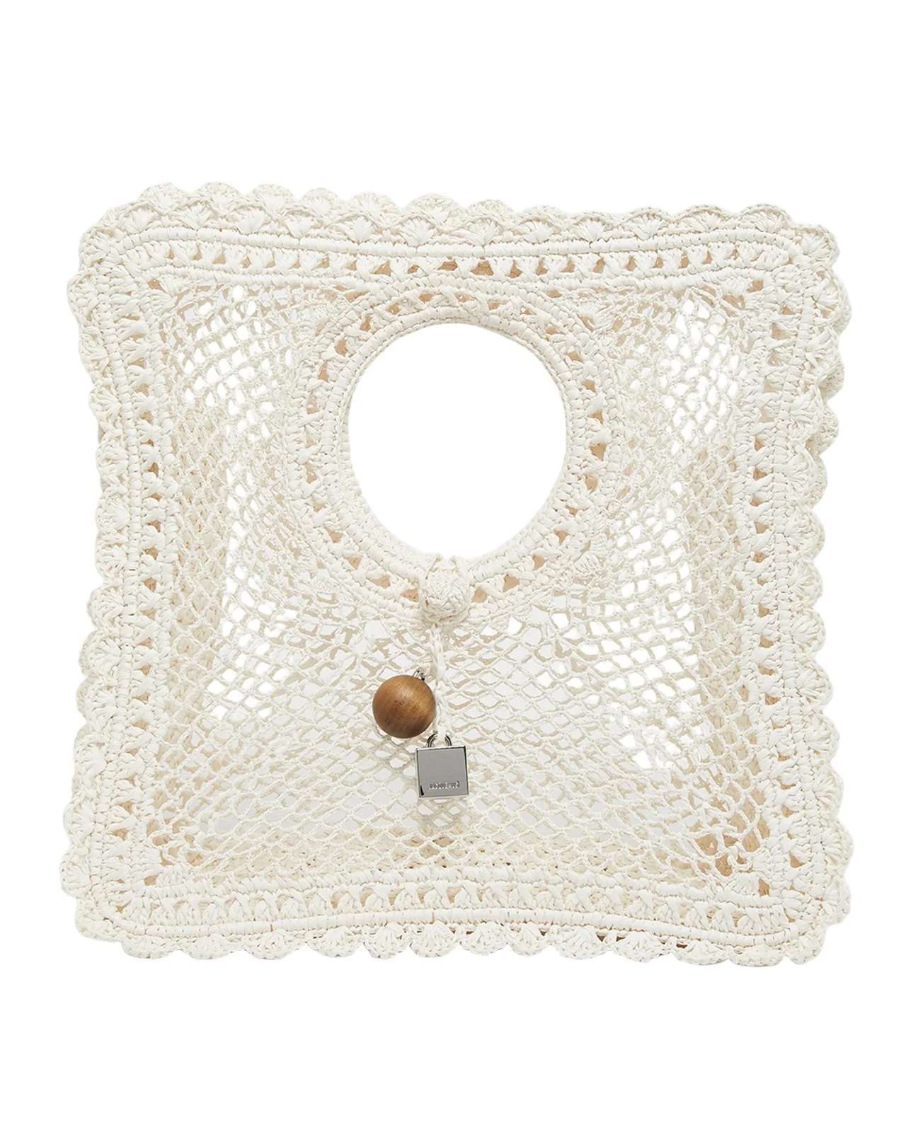 Jacquemus Spiaggia Crochet Raffia Square Top-Handle Bag