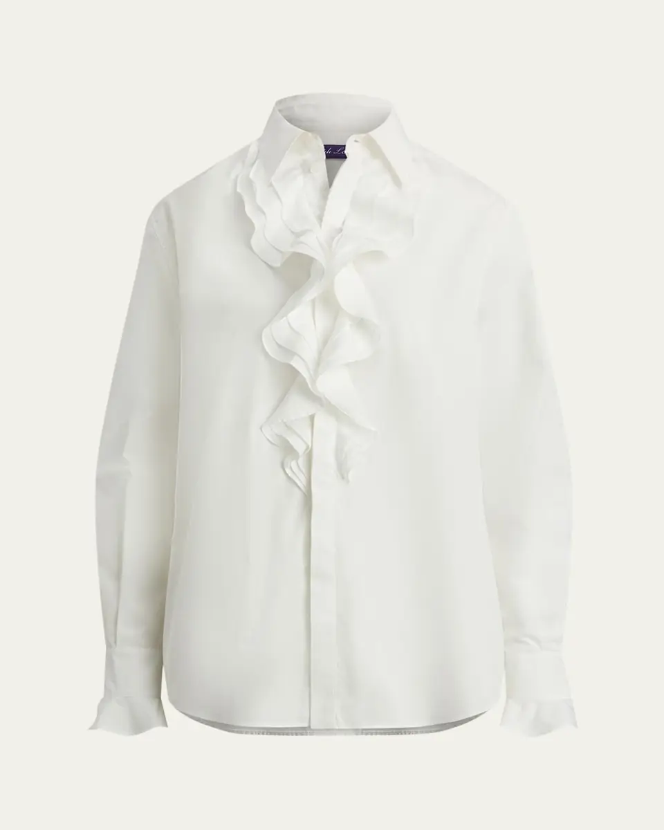 Ralph Lauren Collection Addison Ruffle-Trim Broadcloth Shirt | Thumbnail 4 Ralph Lauren Collection Addison Ruffle-Trim Broadcloth Shirt | Thumbnail 4