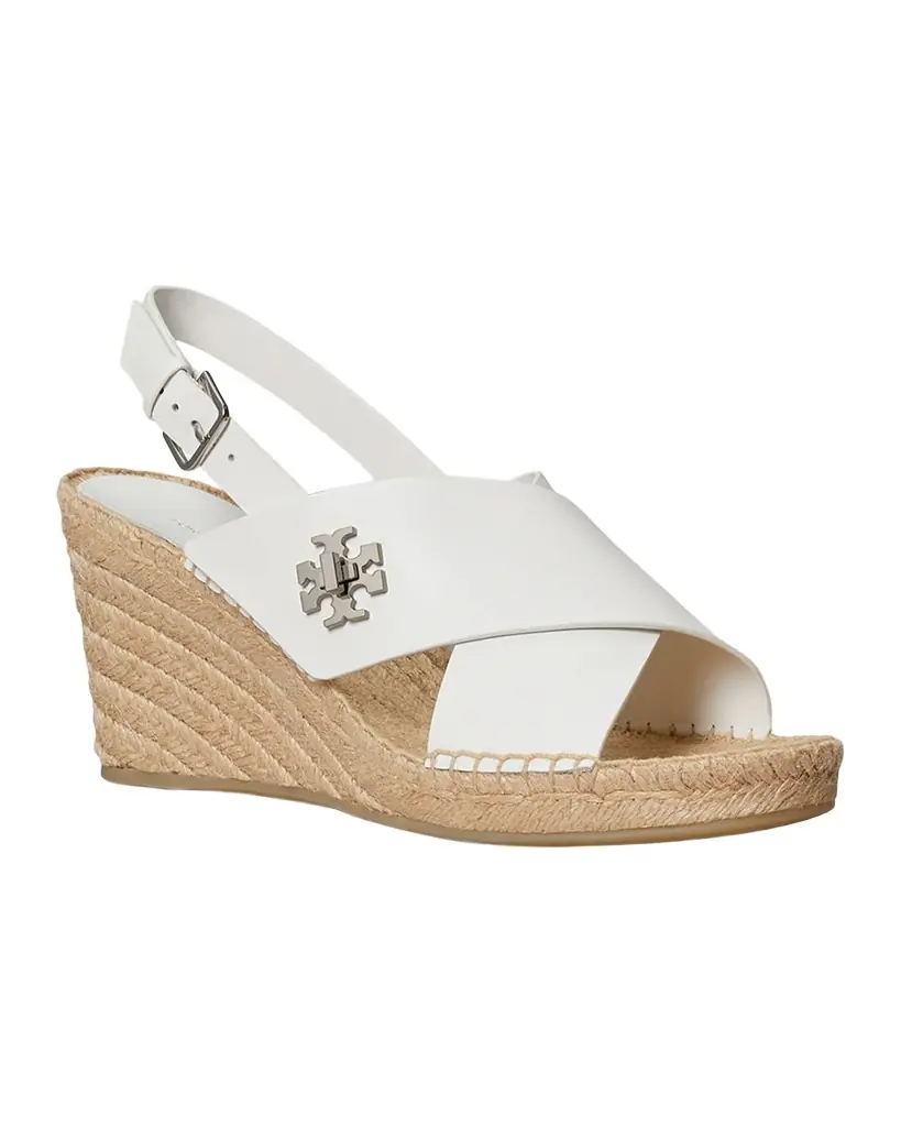 Tory Burch Turnlock Leather Slingback Espadrille Wedge Sandals | Image 1 Tory Burch Turnlock Leather Slingback Espadrille Wedge Sandals | Image 1