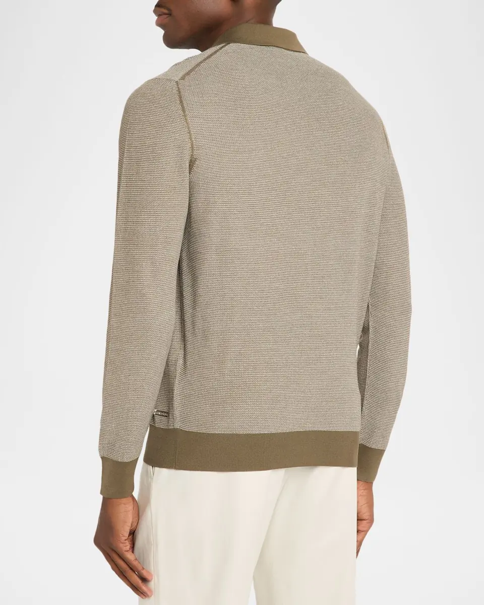 Stefano Ricci Men's Silk and Cotton Textured Johnny Collar Polo Sweater | Thumbnail 2