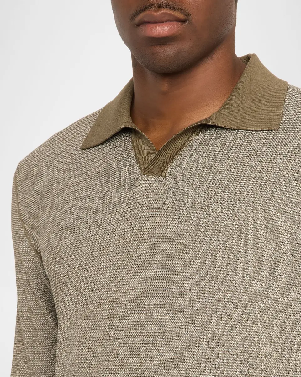 Stefano Ricci Men's Silk and Cotton Textured Johnny Collar Polo Sweater | Thumbnail 4