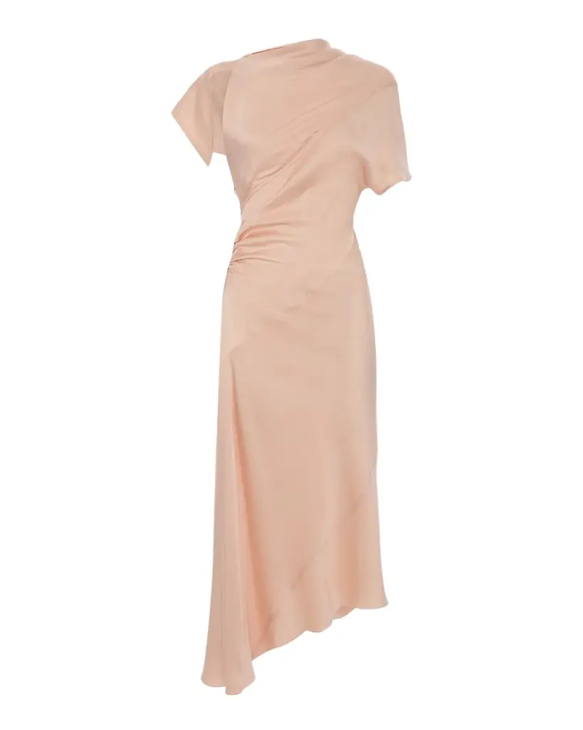 Victoria Beckham Asymmetric Twist Satin Midi Dress | Image 1 Victoria Beckham Asymmetric Twist Satin Midi Dress | Image 1