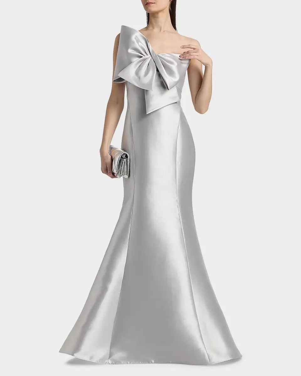 Amsale Metallic Satin Bow Mermaid Gown | Thumbnail 3