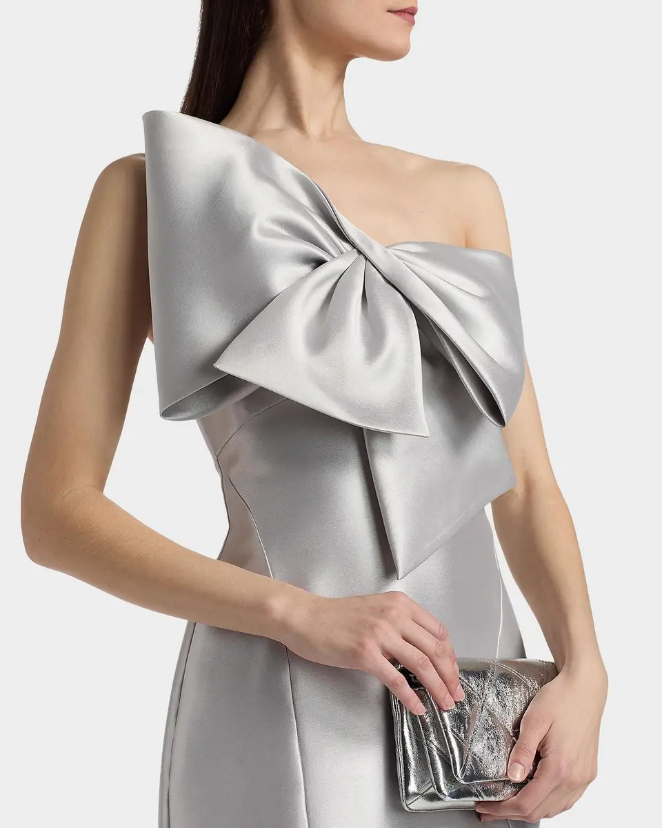 Amsale Metallic Satin Bow Mermaid Gown | Thumbnail 4