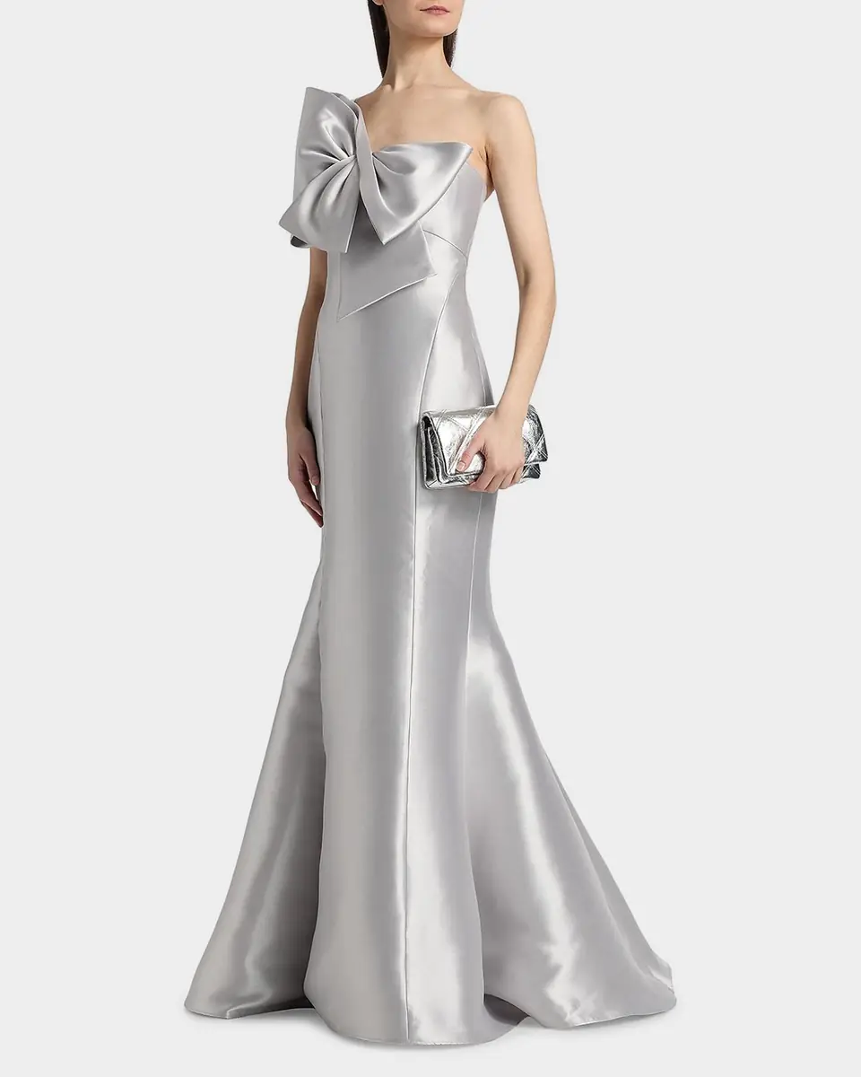 Amsale Metallic Satin Bow Mermaid Gown | Thumbnail 6