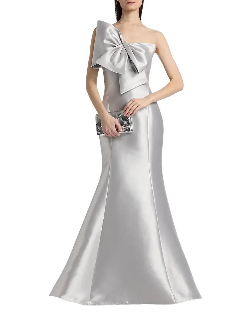Amsale Metallic Satin Bow Mermaid Gown | Image 1 Amsale Metallic Satin Bow Mermaid Gown | Image 1